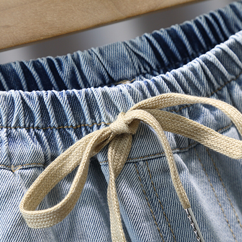 2024 Άνοιξη και Φθινόπωρο για αγόρια και παιδιά Casual μπλε τσέπη με σχοινί σκισμένο τζιν και παντελόνι Παιδικά ρούχα 1-8 ετών