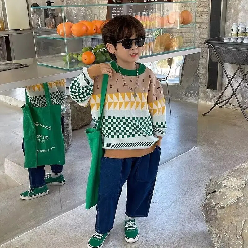 Stiilsed mitmekülgsed laste teksad 2024 uus mudel, vabaaja püksid, poisid, moodsad tänavarõivad, teksapüksid, puuvillased püksid