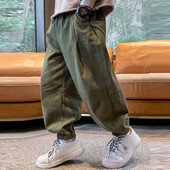 Korejske jednobojne tanke kargo hlače za dječake široke harem hlače od pamuka i lana Odjeća za dječake Dječja odjeća Jesenske hlače s elastičnim strukom