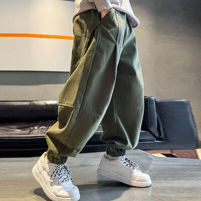 Korejske jednobojne tanke kargo hlače za dječake široke harem hlače od pamuka i lana Odjeća za dječake Dječja odjeća Jesenske hlače s elastičnim strukom