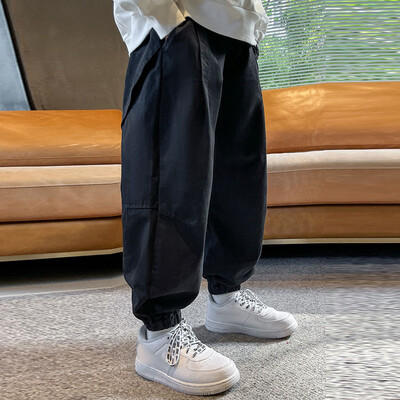 Korejske jednobojne tanke kargo hlače za dječake široke harem hlače od pamuka i lana Odjeća za dječake Dječja odjeća Jesenske hlače s elastičnim strukom