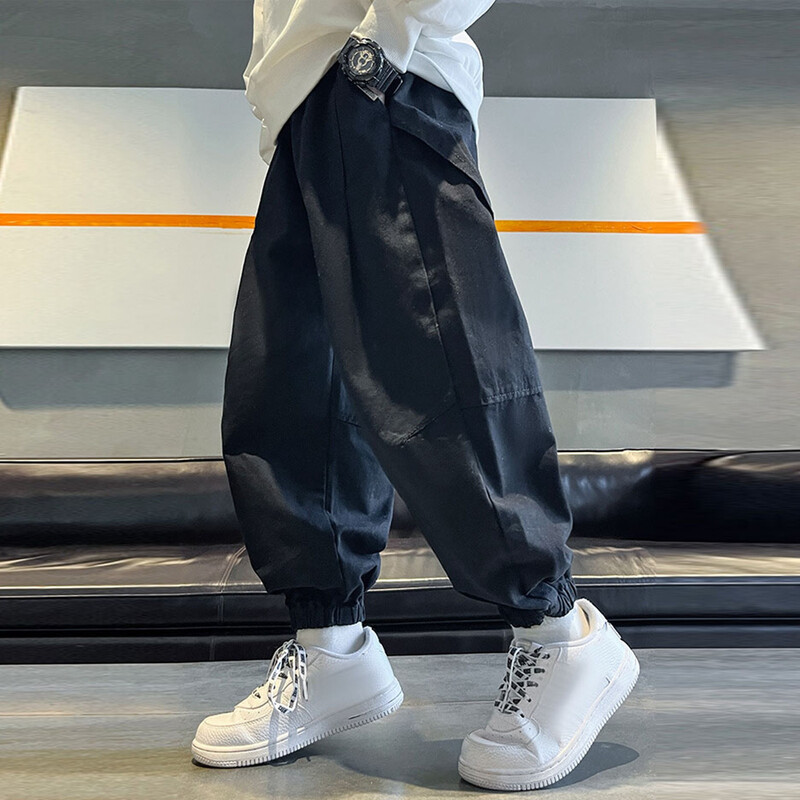 Korejske jednobojne tanke kargo hlače za dječake široke harem hlače od pamuka i lana Odjeća za dječake Dječja odjeća Jesenske hlače s elastičnim strukom