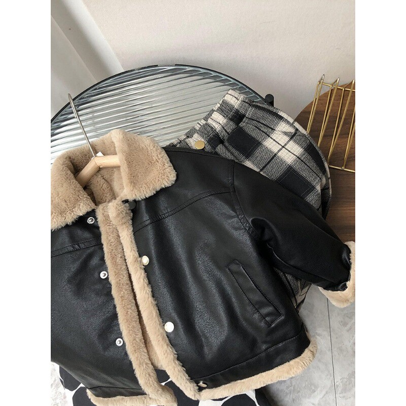 2-11 Y Dječje kožne jakne Dječaci Djevojčice Crni flis kardigan kaput Jesen Zima Topla široka vintage odjeća Gornja odjeća za tinejdžere