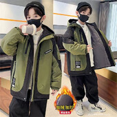 Very Keep Warm Jachetă de iarnă pentru băieți Adolescent Plus Jachetă din bumbac cu glugă îngroșată din catifea pentru copii 5 6 8 10 12 14 ani