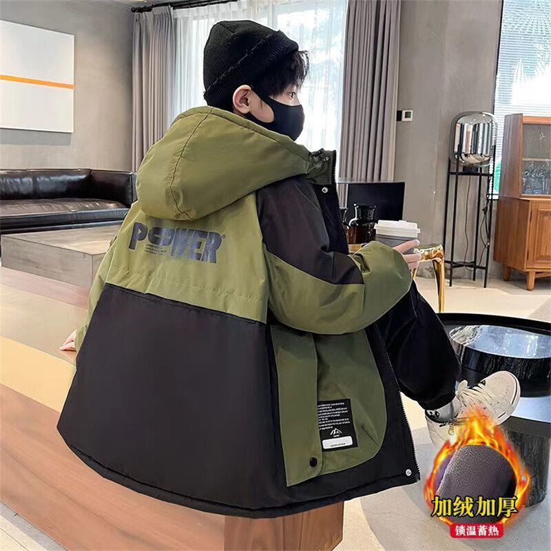 Very Keep Warm Jachetă de iarnă pentru băieți Adolescent Plus Jachetă din bumbac cu glugă îngroșată din catifea pentru copii 5 6 8 10 12 14 ani