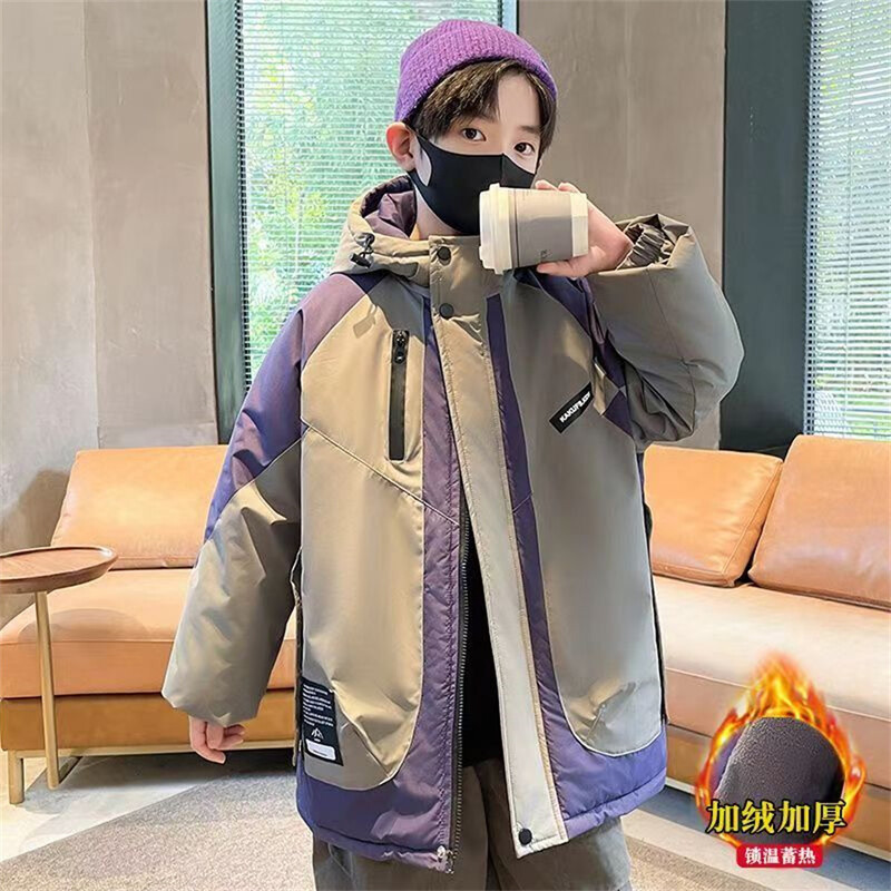 Very Keep Warm Jachetă de iarnă pentru băieți Adolescent Plus Jachetă din bumbac cu glugă îngroșată din catifea pentru copii 5 6 8 10 12 14 ani