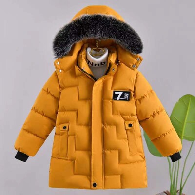 Teen Boys Μακρύ μπουφάν Χειμερινό μονόχρωμη επένδυση Plus βελούδινο χοντρό παλτό με ζεστή κουκούλα για 4-10 ετών Αγόρια με γούνινο γιακά με φερμουάρ