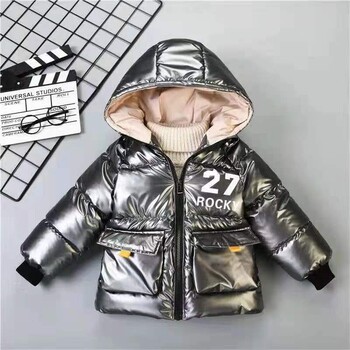 Boy Warm Parka DownCoat Fashion Teenage 2024 Χειμερινό μπουφάν Casual Thicken, γυαλιστερό, γυαλιστερό, βαμβακερό πουπουλένιο παλτό Παιδικό πανωφόρι με κουκούλα