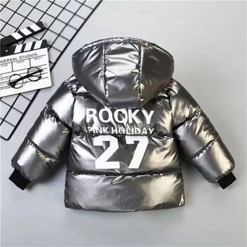 Boy Warm Parka DownCoat Fashion Teenage 2024 Χειμερινό μπουφάν Casual Thicken, γυαλιστερό, γυαλιστερό, βαμβακερό πουπουλένιο παλτό Παιδικό πανωφόρι με κουκούλα