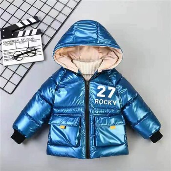 Boy Warm Parka DownCoat Fashion Teenage 2024 Χειμερινό μπουφάν Casual Thicken, γυαλιστερό, γυαλιστερό, βαμβακερό πουπουλένιο παλτό Παιδικό πανωφόρι με κουκούλα