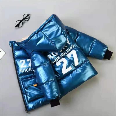 Topla parka za dječake, modna tinejdžerska zimska jakna 2024., ležerna, podebljana, sjajna kožna pamučna jakna, dječja gornja odjeća s kapuljačom