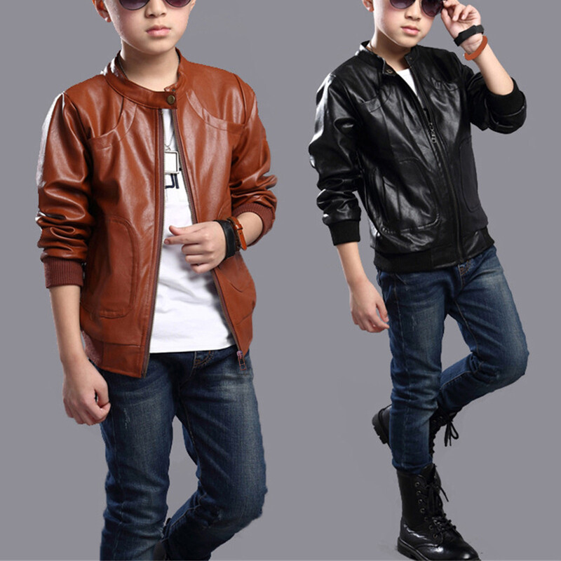 Mala djeca, dječaci, grijaća pamučna jakna s dugim rukavima od umjetne kože i patentnim zatvaračem, proljeće, jesen, lagani PU kaput za dječake