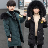 Nova zimska jakna za dječake iz 2023. Jednobojna duga stilska jakna za grijanje, zaštita od hladnoće Pamučne vjetrovke s kapuljačom za 4-14 godina