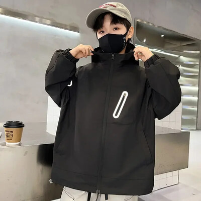 Gornja odjeća za dječake 2024. Nova jakna otporna na vjetar za veliku djecu na otvorenom Jesenska jakna s kapuljačom i patentnim zatvaračem otporna na vjetar za proljeće i jesen