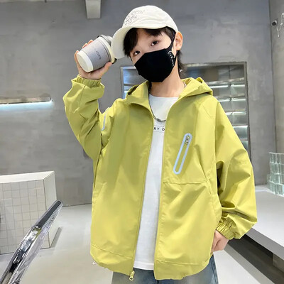 Gornja odjeća za dječake 2024. Nova jakna otporna na vjetar za veliku djecu na otvorenom Jesenska jakna s kapuljačom i patentnim zatvaračem otporna na vjetar za proljeće i jesen