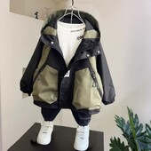 Dječji kaputi za dječake Proljeće Jesen 2023. Nova modna ležerna korejska patchwork jakna s patentnim zatvaračem Ulična odjeća Zgodna gornja odjeća s kapuljačom