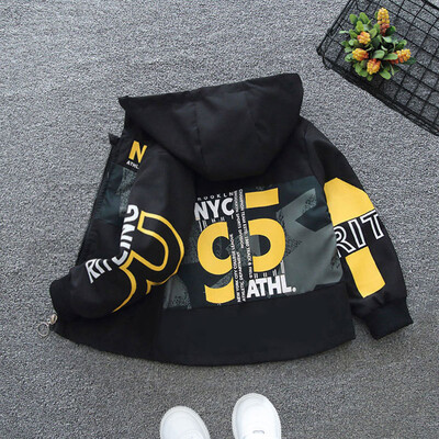 Korejska verzija Jakne s kapuljačom za dječake Proljeće Jesen Dječji kaput s patentnim zatvaračem Tanka vjetrovka Kaput Ležerna gornja odjeća s printom Dječja odjeća 2-12 godina