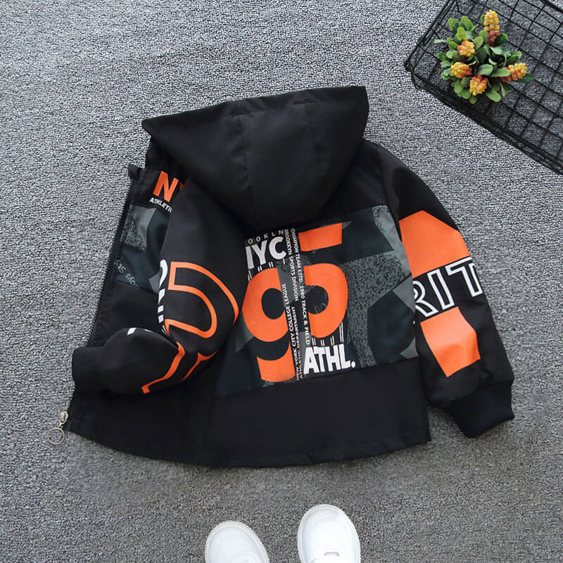 Korejska verzija Jakne s kapuljačom za dječake Proljeće Jesen Dječji kaput s patentnim zatvaračem Tanka vjetrovka Kaput Ležerna gornja odjeća s printom Dječja odjeća 2-12 godina