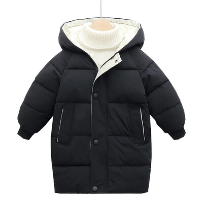 3-10 vana Laste puuvillane jope talve uus plüüs ja paksendatud sulejope meeste ja naiste keskmise pikkusega kapuutsiga soe jope