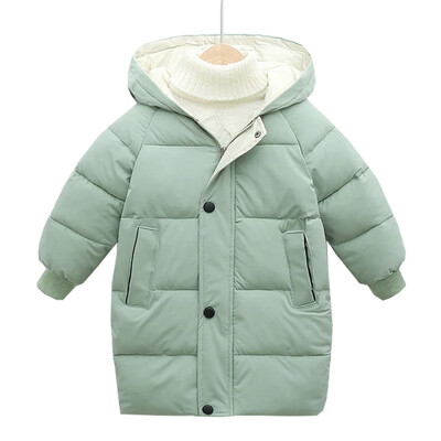 3-10 vana Laste puuvillane jope talve uus plüüs ja paksendatud sulejope meeste ja naiste keskmise pikkusega kapuutsiga soe jope