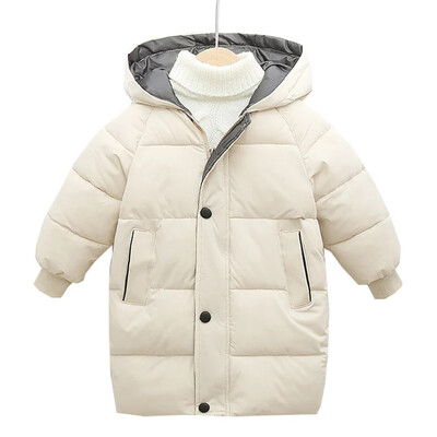 3-10 vana Laste puuvillane jope talve uus plüüs ja paksendatud sulejope meeste ja naiste keskmise pikkusega kapuutsiga soe jope