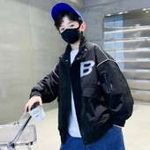 Moda za dječake 2023. Proljeće Jesen Srteetwear s patentnim zatvaračem Široke jakne s vezom i otisnutim slovima na otvoreni ovratnik Jakne s punim rukavima