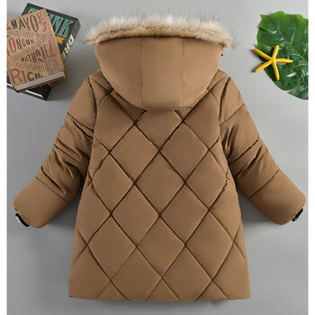 2024 Winter New Boys Jacket μονόχρωμη φόδρα βελούδινα Keep Warm Γούνινο γιακά με κουκούλα και φερμουάρ για Παιδική φόρμα 4-10 ετών