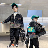 Zimska odjeća za dječake Denim Plus Vunena podstavljena jakna Top traperice s printom u boji za 5 7 9 11 13 14 godina Jakna za dječake Unutrašnji plišani kaput