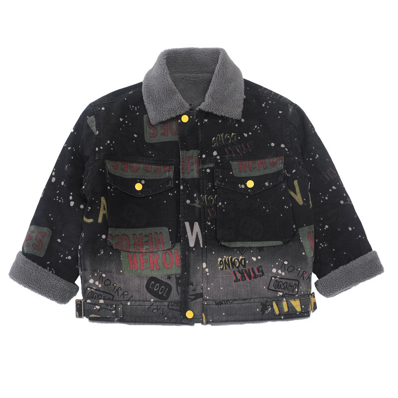 Zimska odjeća za dječake Denim Plus Vunena podstavljena jakna Top traperice s printom u boji za 5 7 9 11 13 14 godina Jakna za dječake Unutrašnji plišani kaput