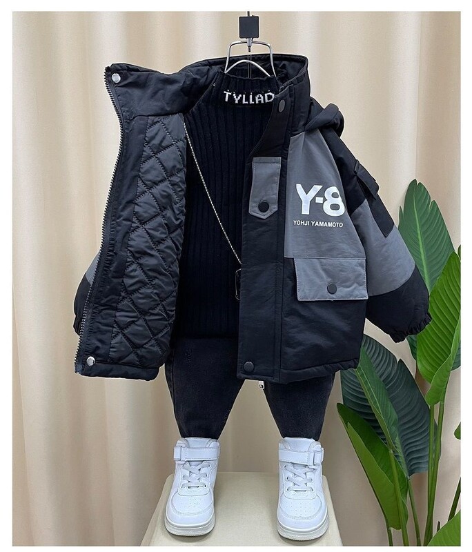 Pamučni kaput za dječake 2023. Jesen/zima Nova dječja zimska odjeća Pamučna jakna Dječja zimska zadebljana parka s kapuljačom