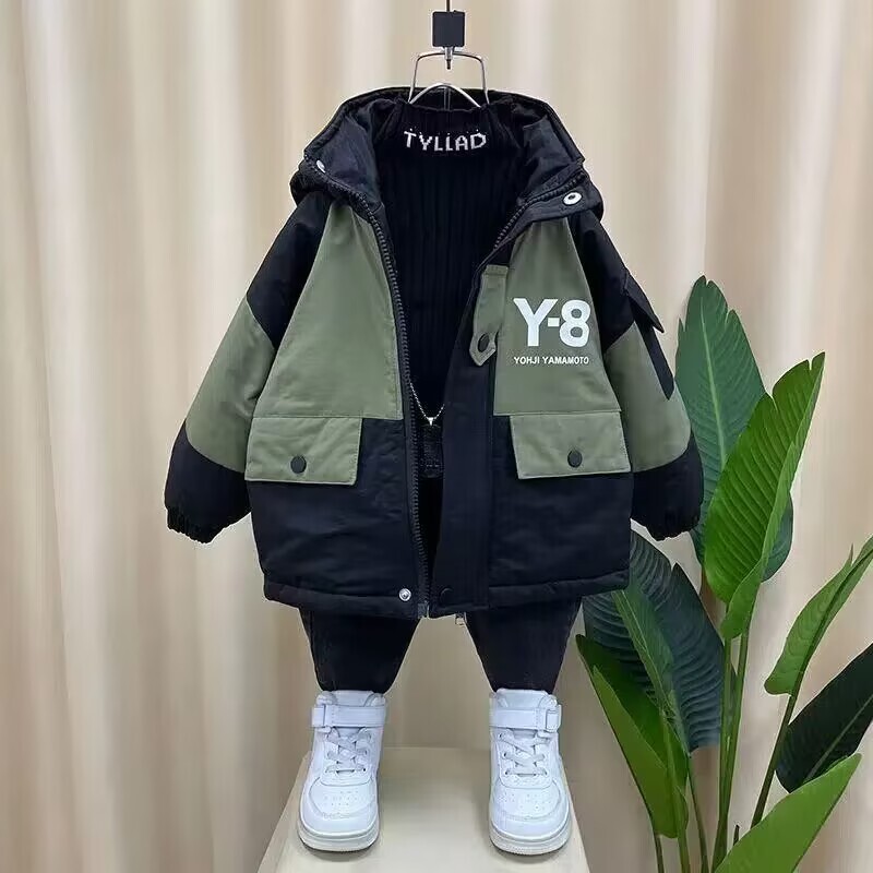 Pamučni kaput za dječake 2023. Jesen/zima Nova dječja zimska odjeća Pamučna jakna Dječja zimska zadebljana parka s kapuljačom