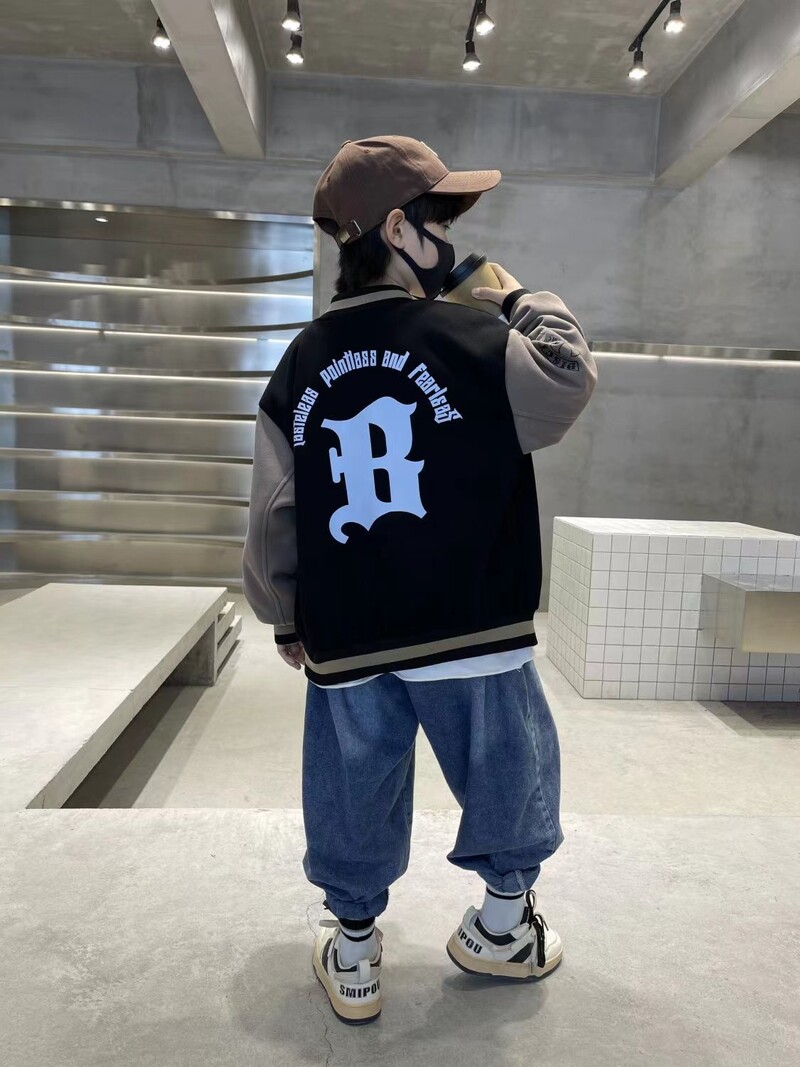 Proljeće Jesen Dječaci Pamuk Kontrast Abeceda Jednoredno kopčanje Trenirka Sveučilišna jakna Školski dječji kaput na trenirku Dječje majice 5-16 godina