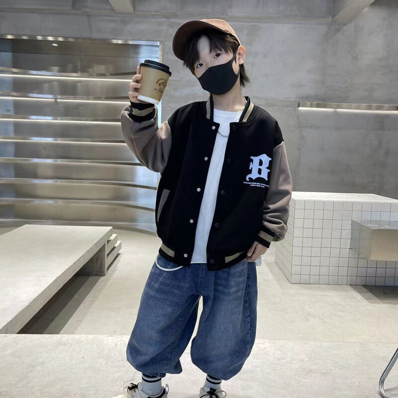 Proljeće Jesen Dječaci Pamuk Kontrast Abeceda Jednoredno kopčanje Trenirka Sveučilišna jakna Školski dječji kaput na trenirku Dječje majice 5-16 godina