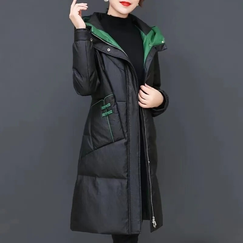 Vrhunska crna pamučna jakna 2024. Novi zimski kaput srednjih godina, majčinske duge parke, deblja topla pufer kaput Ženska gornja odjeća