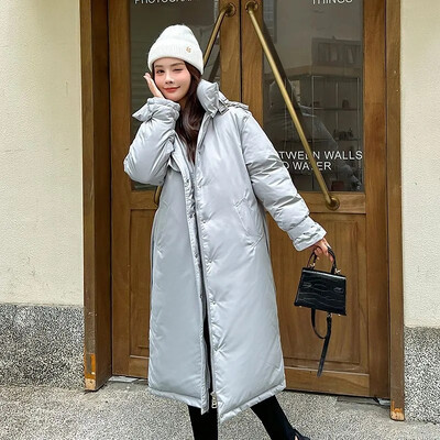 Jachetă pufă cu glugă pentru femei, 2024, la modă, ocazională, din bumbac, haină îngroșată Parka caldă, rezistentă la vânt, pardesiu lung pentru femei