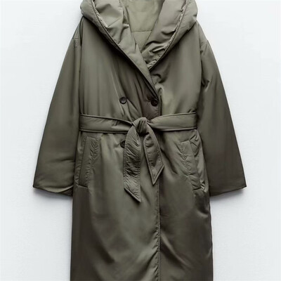 Novi proizvod UNIZERA jesen/zima 2023. Nova ženska modna ležerna vjetrovka s remenom i kapuljačom, pamučni kaput