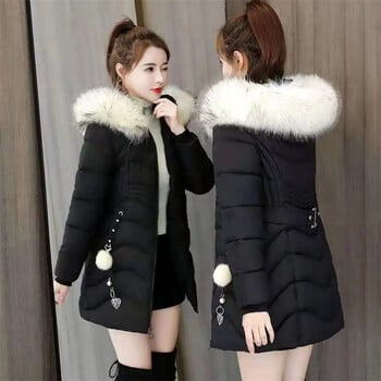 Γυναικεία Parkas Winter Warm Down Cotton Jacket 2023 Νέο Γυναικείο παλτό μεσαίου μήκους Βαμβακερό παλτό με κουκούλα