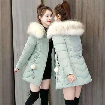 Γυναικεία Parkas Winter Warm Down Cotton Jacket 2023 Νέο Γυναικείο παλτό μεσαίου μήκους Βαμβακερό παλτό με κουκούλα