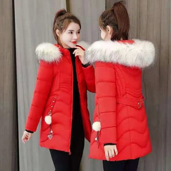 Γυναικεία Parkas Winter Warm Down Cotton Jacket 2023 Νέο Γυναικείο παλτό μεσαίου μήκους Βαμβακερό παλτό με κουκούλα