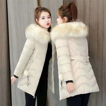 Γυναικεία Parkas Winter Warm Down Cotton Jacket 2023 Νέο Γυναικείο παλτό μεσαίου μήκους Βαμβακερό παλτό με κουκούλα