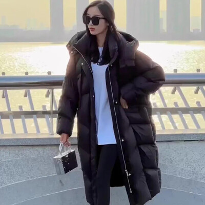 Дамско памучно палто с качулка, ново зимно зимно палто за 2024 г., корейско, дебело, топло парка с висока яка, свободно, тънко, уютно яке, връхни дрехи, дамско