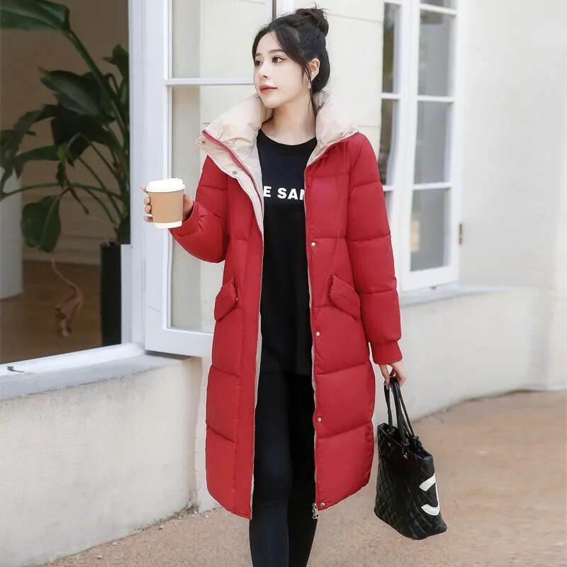 Nova ženska zimska parka jakna za 2023. Dugi kaput s kapuljačom Topla pamučna jakna Uska parka podstavljena široka ženska kaputi za studente