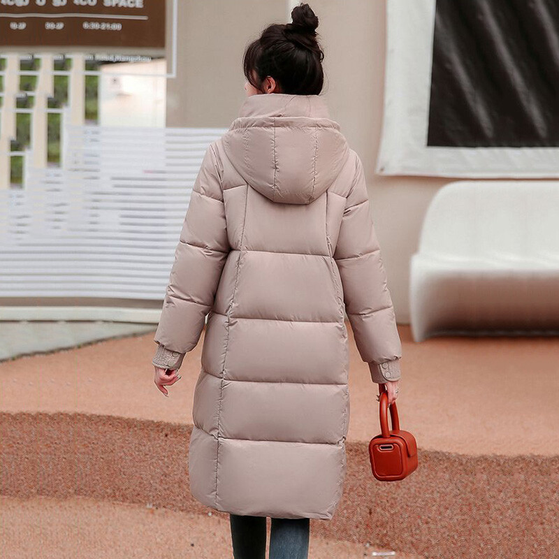 Nova ženska zimska parka jakna za 2023. Dugi kaput s kapuljačom Topla pamučna jakna Uska parka podstavljena široka ženska kaputi za studente