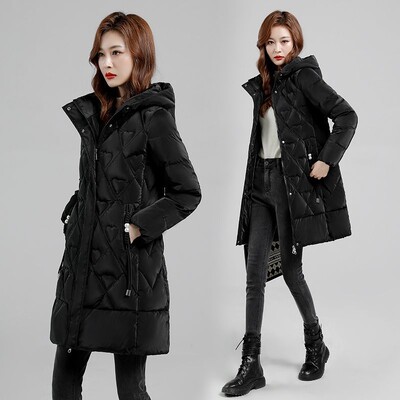Talvised paksud kapuutsiga pikad parkmantlid Naiste vabaaja mantlid, õhukesed, soojad tuulekindlad puuvillased polsterdatud jakid Korea lumerõivad chaquetas