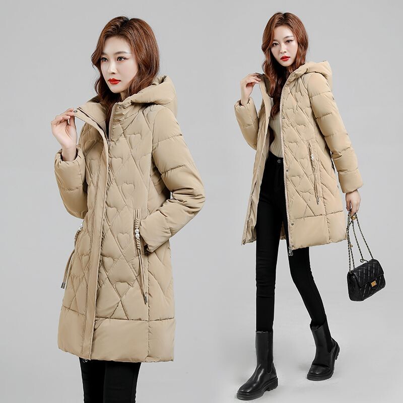 Talvised paksud kapuutsiga pikad parkmantlid Naiste vabaaja mantlid, õhukesed, soojad tuulekindlad puuvillased polsterdatud jakid Korea lumerõivad chaquetas