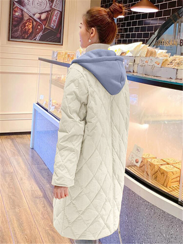 Ženska zimska jakna s kapuljačom i dugim rukavima, široka, topla, karirana ležerna prošivena jakna Ženska odjeća