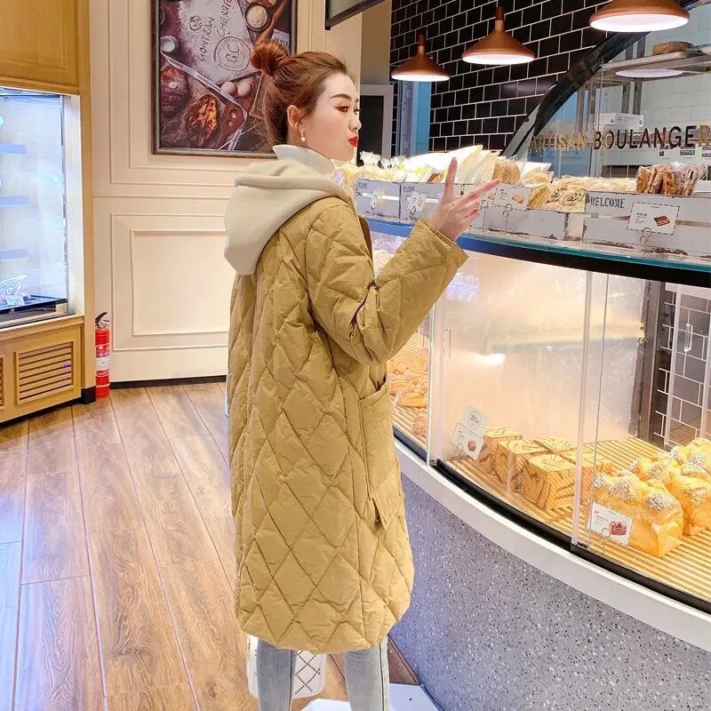 Ženska zimska jakna s kapuljačom i dugim rukavima, široka, topla, karirana ležerna prošivena jakna Ženska odjeća