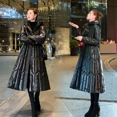 Sjajna puhasta pamučna jakna Ženska nova modna zima 2023. Dugi kaput s kapuljačom uskog struka Ženski deblji kaput Parker otporan na vjetar