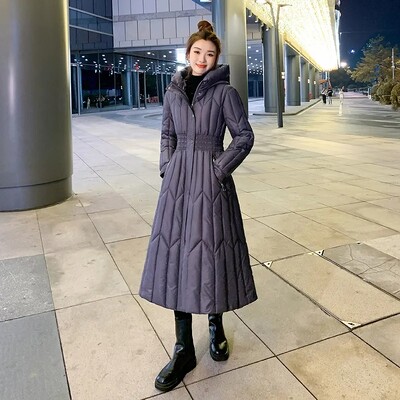 Sjajna puhasta pamučna jakna Ženska nova modna zima 2023. Dugi kaput s kapuljačom uskog struka Ženski deblji kaput Parker otporan na vjetar