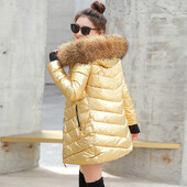 Naiste jope Parkas Coat Down Naiste talvemantel Soojad kindad eemaldatava karusnahast krae ja mütsiga Õhuke pikk puuvillane polsterdatud mantel